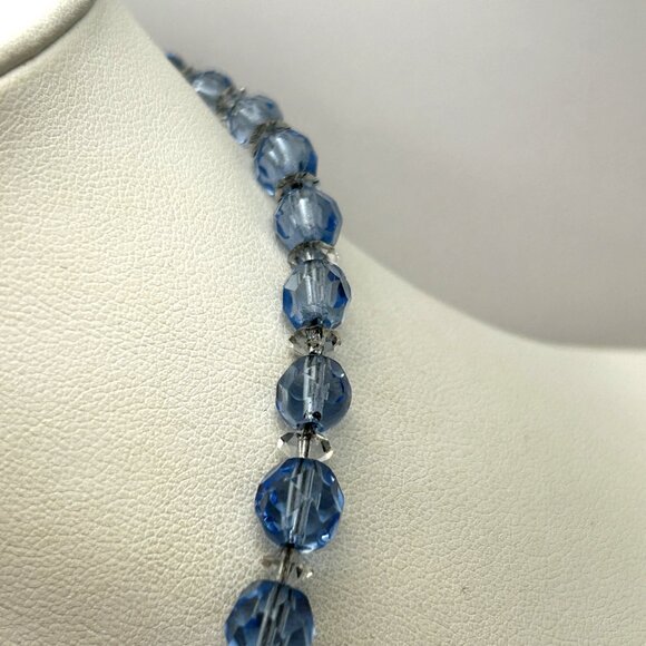 Vintage Czech Faceted Blue Glass Crystal Bead Necklace Graduated 16” - Picture 9 of 16
